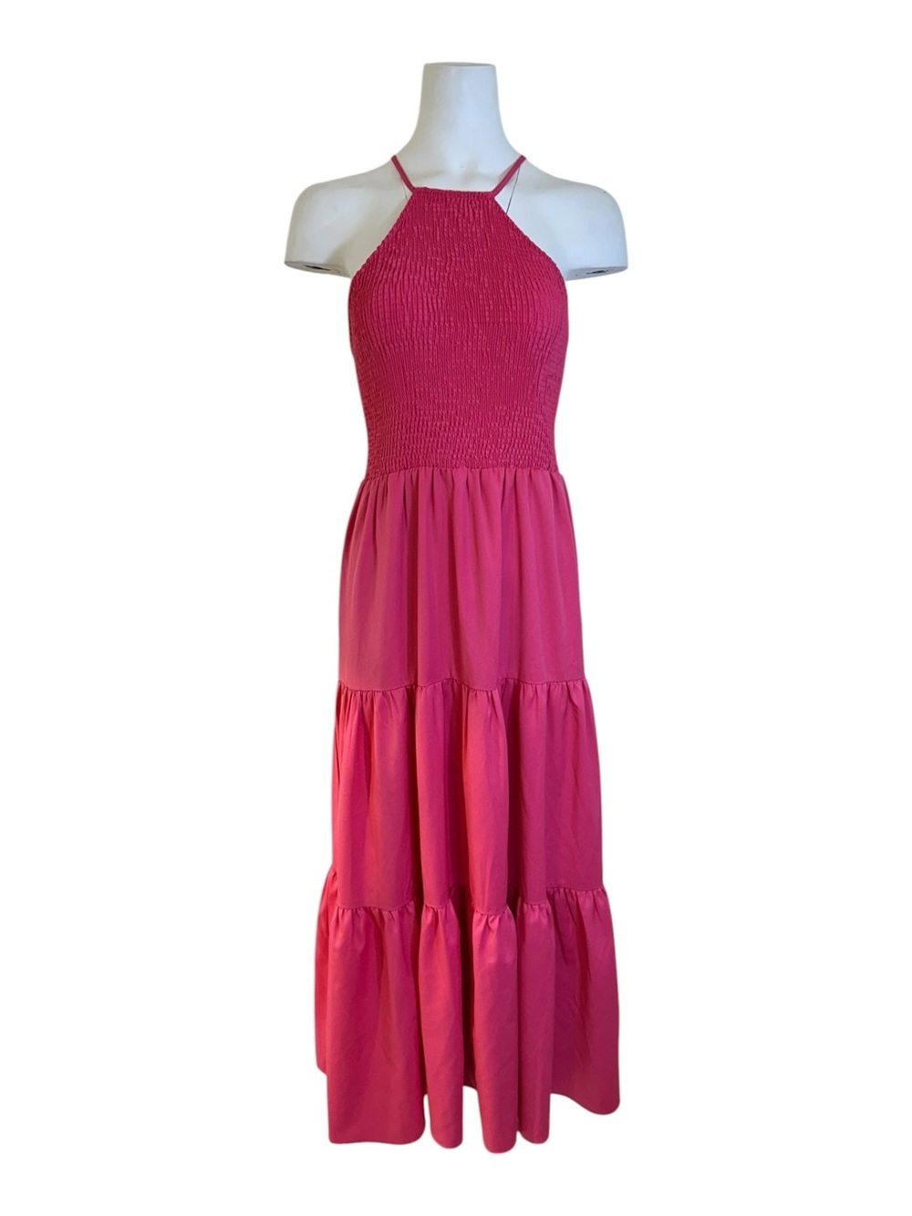 Lulus Pier and Now Hot Pink Smocked Tie-Back Midi Dress Size Medium - Picture 8 of 11